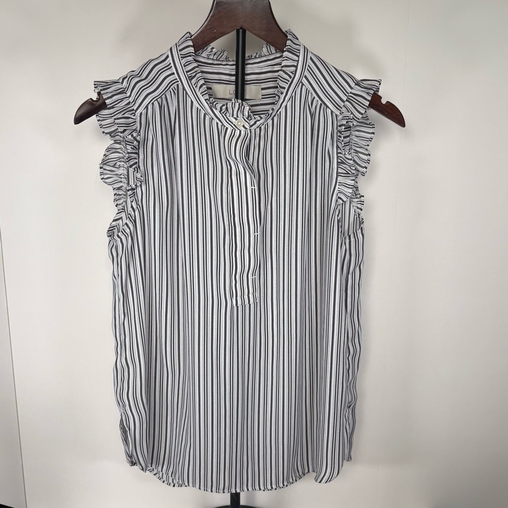 Ann Taylor LOFT Black and Gray Ruffled Sleeveless Blouse Shirt Top S Small NWOT